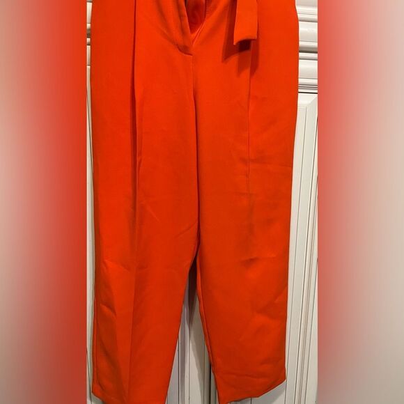 Topshop Ankle Cropped Pants Pleated Pockets Tapered Orange Size 2 - Picture 3 of 13